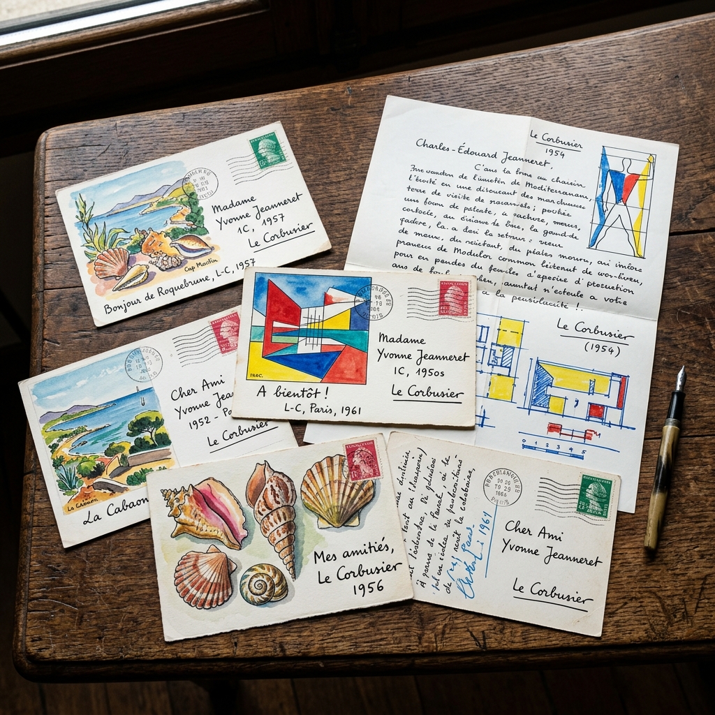 旅先から母への絵葉書とドローイング